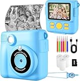 Kinderkamera Spielzeug, 2.4 Zoll Bildschirm DIY Sofortbildkamera Kinder, 1080P HD-Video Digitalkamera für Kinder, mit 32GB SD Karte & Druckpapier, Geschenk für Mädchen & Jungen ab 3-14 Jahren (Blau)