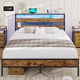 Bett 140x200 mit Lattenrost aus Metall, Bettgestell Metallbett mit Steckdose und USB-Ladefunktion Doppelbett mit Stauraum Bodenbett Jugendbett Bettrahmen für Schlafzimmer und Gästezimmer (140x200cm)