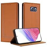 Kompatibel mit Samsung Galaxy S6 Edge Plus Hülle, Brieftasche, PU-Leder, Flip-Folio-Hülle mit Kartenhalter, Klapphülle, Ständer, [stoßfeste TPU-Innenschale], ultradünne, schlanke Handyhülle(Brown)