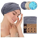 Emmy Home Haarturban, 100% Baumwolle 2 Stück Haartuch schnelltrocknend, Turban Handtuch mit Knopf, Handtuch für Kopf und Lange Haar, Turban Haartrockentuch (2er Set Ant)