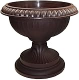 pokm toolsmarket - ⌀ 41cm Blumentopf auf Fuß, Übertopf für Blumen und Pflanzen, Rund Pflanzkübel aus robustem Kunststoff, Amphore, Groß Outdoor-Topf - Braun