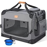 Morpilot Transportbox Hund Katze Transporttasche M 60x42x42cm, Hundebox Auto Faltbare Hundetransportbox, robust Haustier-Transportbox inkl. Hundenapf & Schultergurt