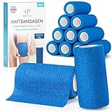 Selbstklebender Verband - 12 Bandagen Rollen (10cm x 4,5m) - Original Health Press Pflaster Rolle Verbandsmaterial - Elastische Bandage - Haftbandage selbstklebend Blau
