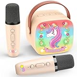 Dislocati Karaoke Anlage Set mit 2 Bluetooth Mikrofonen Kinder, Einhorn Geschenk für Mädchen 3-12 Jahre Karaoke Maschine Mikrofon Kinder Spielzeug ab 3-12 Jahre Mädchen Microphone Kinder Bluetooth