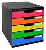 Exacompta 301798D Ablagebox Modulo (DIN A4, mit 5 offenen Laden) 1 Stück schwarz/harlekin glossy