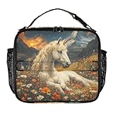 Isolierte Lunchbox Pferd in Blumen am Fuße des Berges, wiederverwendbare Lunchtasche für Büro, Arbeit, Picknick