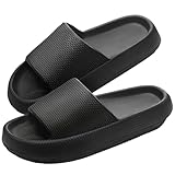 Badeschuhe Damen Herren Badelatschen Badeschlappen Wolke Schlappen Latschen Weich Hausschlappen Wolkenschuhe Rutschfeste Hausschuhe Cozislides Original hauslatschen Sommer Pantoletten Schwarz 44 45
