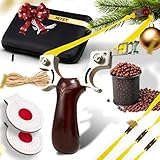 Abowllon® Steinschleuder Zwille Set | Schleuder Sportgerät | 300 Tonkugeln | Edelstahl & Rosenholz | 2X Ziele | 3X Steinschleuder Gummi Schleuder Zwille Slingshot Schleuder