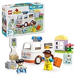 LEGO DUPLO Rettungswagen mit Fahrer - Lernspielzeug für Kleinkinder ab 2 Jahren - Montessori Spielzeug für Rollenspiele - Rettungswagen Spielzeug mit Auto, Haus, 2 Figuren - Geschenk für Kinder 10447