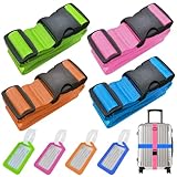 Snarflun 4 Stück Koffergurte Set mit 4 Gepäckanhängern – Verstellbare, auffällige Luggage Straps für sicheren Gepäckschutz und schnelle Erkennung bei Reisen