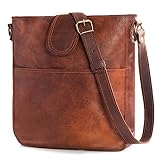 LEABAGS Leder Handtasche Damen I Premium Echtleder Umhängetasche I Damen Schultertasche I Damentasche I Tragetasche für Arbeit Uni Schule Freizeit I Größe L (31 x 29 x 6 cm) I Vintage Cognac