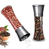 Gucass 2 PCS Pfeffermühle Salzmühle Set, Gewürzmühlen mit Verstellbar Keramikmahlwerk, Manuell Salz und Pfeffermühle Set Auch als Chilimühle, 200ML Salt and Pepper Grinder für Verschiedene Gewürze