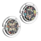 kwmobile 2X Tisch Handtaschenhalter Haken - Faltbare Antirutsch Taschenhaken Halterung Handtaschen Schmetterling Blume Rosa Blau Schwarz