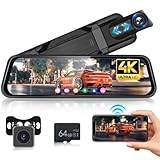 4K+1080P Spiegel Dashcam 9,66 Zoll Voll-Touchscreen Dual Dash Cam Auto, WiFi & App-Steuerung, Hodozzy Rückspiegelkamera mit Nachtsicht Loop-Aufnahme Parküberwachung ADAS BSD LCA G-Sensor 64G TF-Karte