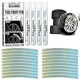 TENGWA Reifenstift Weis Wasserfest 4 Stücke DIY-Set Reifenmarker Weiß mit Reflektierenden Aufklebern Permanent Marker Wasserfest für Keramik Holz Leder Kunststoff und Metall