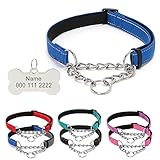 TONYFY Reflektierende Nylon-Hundehalsbänder mit Edelstahl-Kette, Personalisiertem Graviert Namen Tags, Verstellbares Halsbänder für Haustiere, für Welpen Kleine Mittlere Große Hunde (Blau, L)