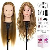 Neverland 24 Zoll 50% Echthaar Frisierkopf Trainingsköpfe für Friseure Übungskopf Friseurkopf Friseursalon Puppenkopf Friseur Mannequin kopf mit Tischhalter + Haar Styling Braid Set