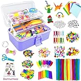 3000 Stück Bastelset Kinder DIY Basteln Bastelkoffer Bastelbedarf Material Set mit Pfeifenreiniger Kulleraugen Kreativ Scrapbooking Bastelbox Bastelsets für Mädchen Jungen 4 5 6 7 8 Jahre Geschenk
