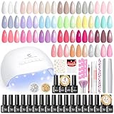 44 PCS Gel Nagellack Set,PEACECOLOR 22 Farben Gelnägel Kit mit UV Lampe,4 Stk Base Top coat mit Matte und Glitzer, Gelnägel Starterset Maniküre Set Komplett