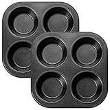 Xoeryoy 2 Stück Luftfritteusen-Muffinform, 4 Mulden, antihaftbeschichtet, kleine Muffinform, leicht zu reinigende Mini-Cupcake-Formen aus Karbonstahl für Arbeitsplatte, Luftfritteuse, Toaster, Ofen