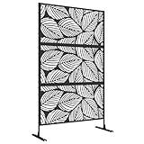 Outsunny Raumteiler 3-teilig 122 x 198 cm Gartensichtschutz, Trennwand 3-TLG Sichtschutz aus Stahl Freistehend Paravent mit Blättermuster Raumteiler für Garten, Terrasse, Schwarz