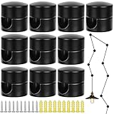 10 Stück Zweiteilige Wand- und Deckenpins für Textilkabel, Aluminium Wand- und Deckenpins, Deckenbefestigung Affenschaukel Aufputz-Kabelhalter mit 10 Schrauben, Deckenpins für Lampe DIY(Schwarz)
