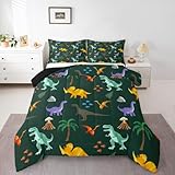 Homemissing Dinosaurier Steppdecke Jungen Mädchen 3D Digitaldruck Bettdecke 200x200cmJungle Dino Steppbett 3 Stück Tropische Pampelbaum Schlafzimmer Dekor Grün Blau Gelb