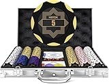 HEITOK 300 Stück Pokerchips-Set aus Lehm – 14g Casino-Qualität mit Wertangaben, Aluminium-Tragekoffer, professionelles Casinozubehör & Blackjack-Set für Pokerabende oder Heimspiele | Premium-Spielset