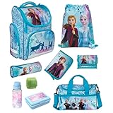 Familando Schulranzen 1. Klasse · ergonomischer Tornister · Schultasche für Jungen und Mädchen (9-teiliges Set mit Sporttasche, Disney Frozen Die Eiskönigin)