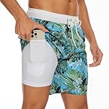 AUFIKR Badeshorts für Herren Herren Doppelschicht Beach Shorts mit Kompressionsfutter 2 in 1 Board Shorts mit Taschen Surfen Sport Surfbrett Shorts