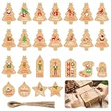 Geschenkanhänger für Weihnachten, Kraftpapier, Geschenkanhänger mit Schnüre, Etiketten mit Schneemännern, Weihnachtsmann, Weihnachts-Geschenkanhänger für Weihnachtsbaumdekoration