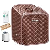 RELAX4LIFE Mini Dampfsauna 2L, Heimsauna mit Fernbedienung, Sitzsauna mit 9 Temperaturstufen bis 45°C & Timer bis 99 Min, Mini Sauna 1000W Verdampfer, Saunakabine mit Zubehör (Braun)