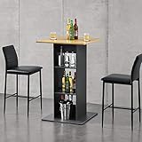 [en.casa] Bartisch 'Visby' Quadratisch 110x70x70cm Bistrotisch mit 3 Regalfächern Stehtisch Bartheke Tresentisch Dunkelgrau/Holzfarben