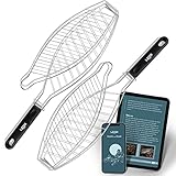 LEÓN Goods® : Fischgriller [ Edelstahl ] Grillzubehör - Grillzange für Fisch. Grillzubehör für Angler! Fisch Grillhalter, Fisch - Grillrost + E-Book! (2X Set)