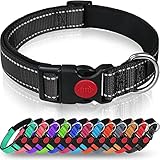 Taglory Hundehalsband, Weich Gepolstertes Neopren Nylon Hunde Halsband für Mittlere Hunde, Verstellbare und Reflektierend für das Training, Schwarz
