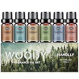 Hanolly 6x10ML Holziger Ätherische Öle Set, 6 x 10ml Aroma Öl Duftöle für Diffuser, Seife, Kerzen - Sandelholz, Zedernholz, Teakholz, Adlerholz, Zypresse, Waldkiefer