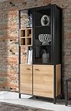 Forte HIGH Rock Vitrine mit 2 Türen und 1 Glastür, Holzwerkstoff, Riviera Eiche/Schwarz, B x H x T: 86,3x193,9x40,2