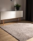 benuta Hochflorteppich SOHARI Taupe 160 x 160 cm - Kuschelig Weicher Teppich im Minimalistischen Look - Pflegeleicht - Fußbodenheizung Geeignet
