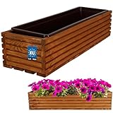 KOTARBAU® Blumenkasten aus Holz 64x20cm mit Innentopf Balkonkasten Eichenfarbe Balkontopf Blumentopf Pflanzkübel Holzblumentopf Blumenkasten Blumenkübel Balkon Garten Terrassen Kasten mit Einsatz