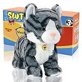SWTOIPIG Interaktives Elektronisches Plüschtier – Upgrade mit LED-Lichtaugen, Animierte Soundsteuerung, Elektronisches Haustier, Roboter, Katze, Kätzchen, Spielzeug, Geschenke für Jungen und Mädchen
