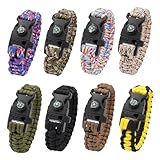 8-Pack 3in1 Notfall Überleben Armband mit Pfeife und Kompass, Überleben Kit, Wild Camping Ausrüstung Kit, Wildness Notfall Überleben Kit für Camping, Outdoor Reisen, Wandern, Notfall Überleben oder zu