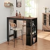 [en.casa] Bartisch Danderyd Bistrotisch Esstisch 120 x 60 x 106 cm Küchentheke mit 3 Ablagefächern Stehtisch Bartheke für Esszimmer Wohnzimmer Küche Schwarz/Walnussoptik
