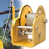 Robuste Handkurbelwinde mit Stahlseil und Edelstahlhaken, selbstsichernd, manueller Hebezeug für Haus, Garage und Hebekran (20 m)