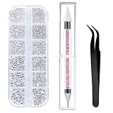 Strasssteine 6 Größen AB Crystal Nail Art Strasssteine und Clear Crystal Strasssteine mit Pick Up Pinzette und Strass Picker Dotting Pen für Nägel Gesicht Kleidung Handwerk 1440 Stücke