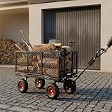 ONBEST Bollerwagen mit klapp baren Seitenwänden – Gartenwagen für 550 kg Zuladung – groß er 205 Liter Gitterkorb aus Metall – Bollerwagen – Lastenwagen – Outdoor – Transportwagen
