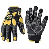 HANDLANDY Schnittfeste Handschuhe Männer Anti-Vibrations-Arbeitshandschuhe, gepolsterte Handfläche Grip Heavy Duty Arbeitshandschuhe (Schwarz-gelb, L)