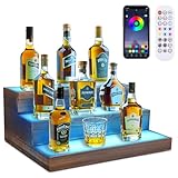 3-stöckiges Weinregal mit Licht, LED, Likör-Flaschen-Vitrine, Acryl, beleuchtet, Bar, Flaschen-Display, Regal, RGB-Beleuchtung für Zuhause, kommerzielle Bar, Party, Massivholz