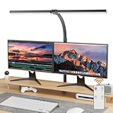 EUARY 1300LM Doppelkopf Schreibtischlampe LED Dimmbar Fernbedienung, 24W 80CM Klemmbare Monitor Lampe Tischlampe Tageslichtlampe