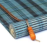 Handgewebter natürlicher Bambus-Jalousien, blau, anpassbar, für Heimdekoration, 90 x 200 cm