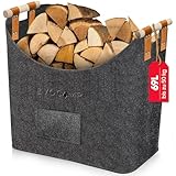 EVOCAMP Filzkorb XXL - 69L, Filztasche groß, mit Holzgriffen, Körbe Aufbewahrung, Holzkorb für Kaminholz, Kaminholzkorb, Kaminholztasche, Brennholzkorb, Zeitungskorb aus Filz (44x44x30 cm), grau